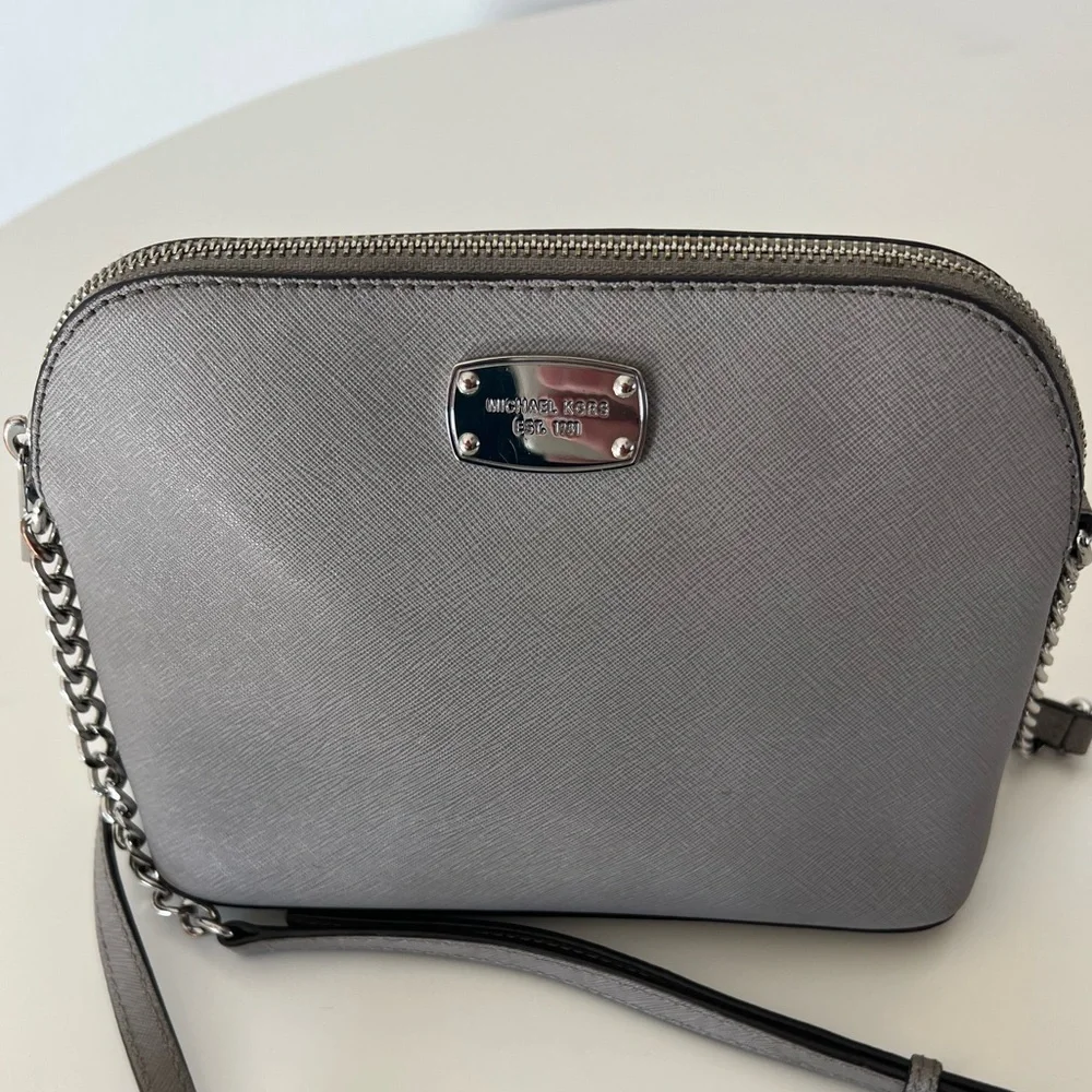 Michael Kors Grey Leather Structured Dome Chain Strap Crossbody Bag‎